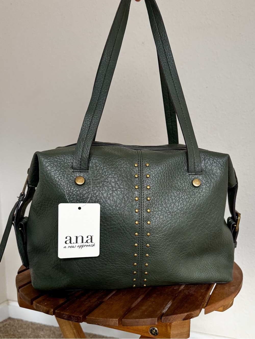 a.n.a Louise Satchel - Avocado Olive Tone with Bronze Studs and buckle Handbag